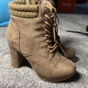 Taupe/Brown High Heeled Booties from Charlotte Russe
